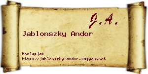 Jablonszky Andor névjegykártya